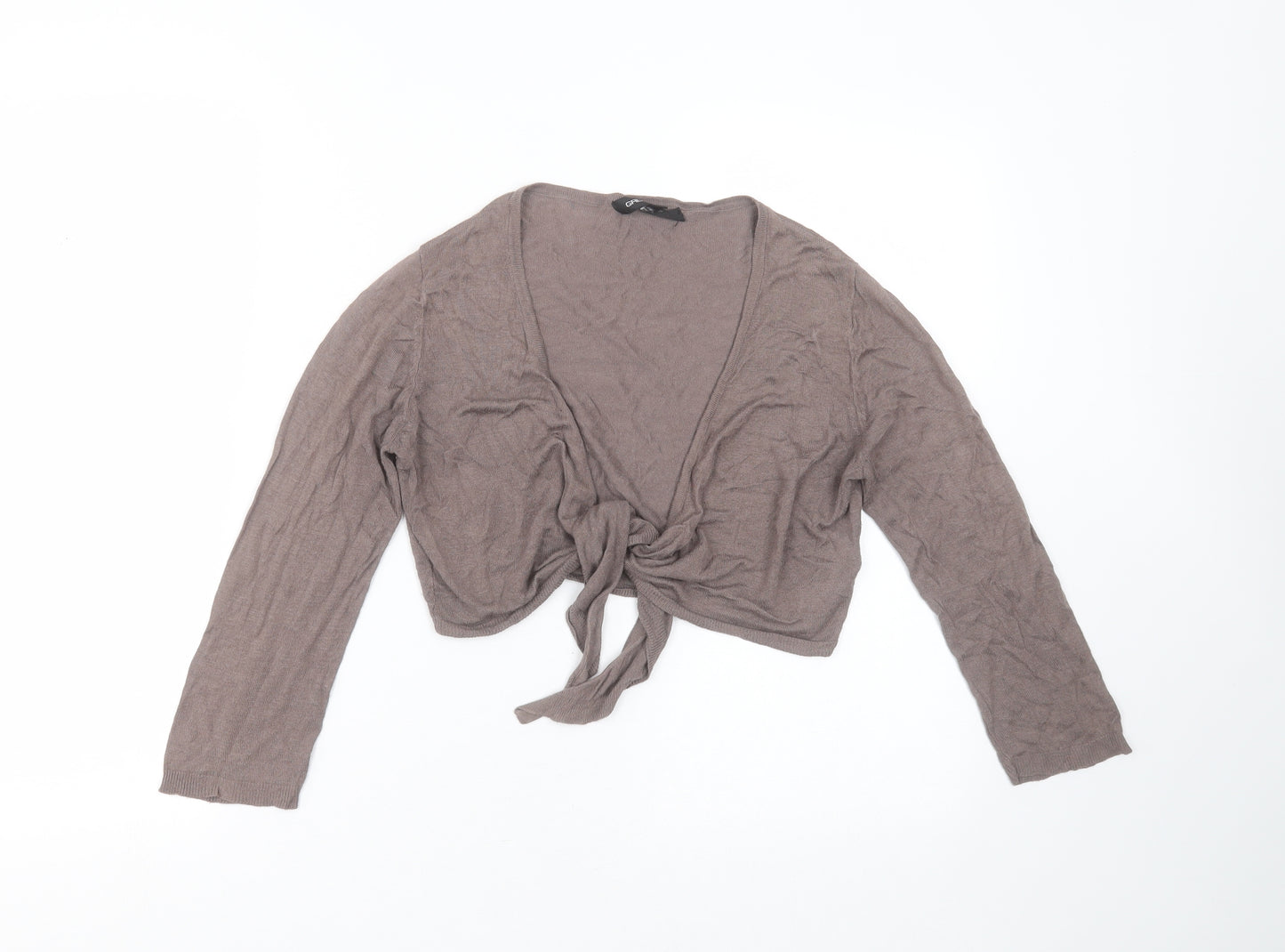 GREAT PLAINS Womens Brown V-Neck  Viscose Shrug Jumper Size M   - tie Front Detail