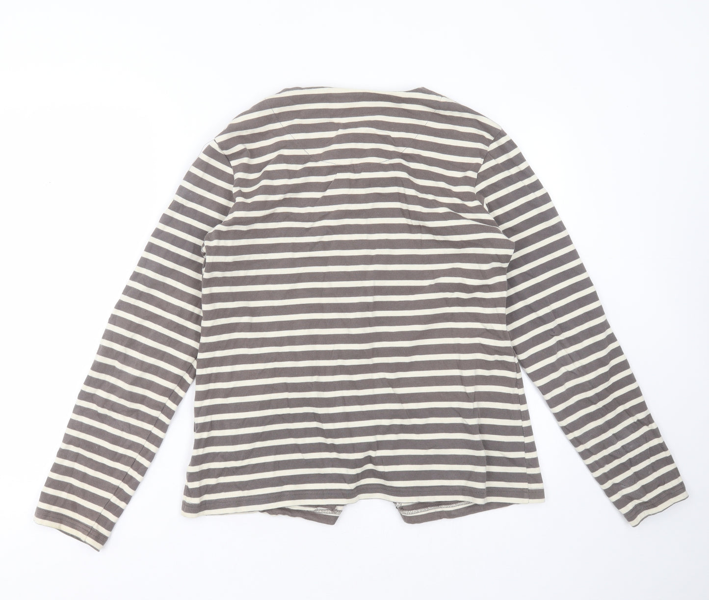 Mousqueton Womens Grey Round Neck Striped Cotton Cardigan Jumper Size 16