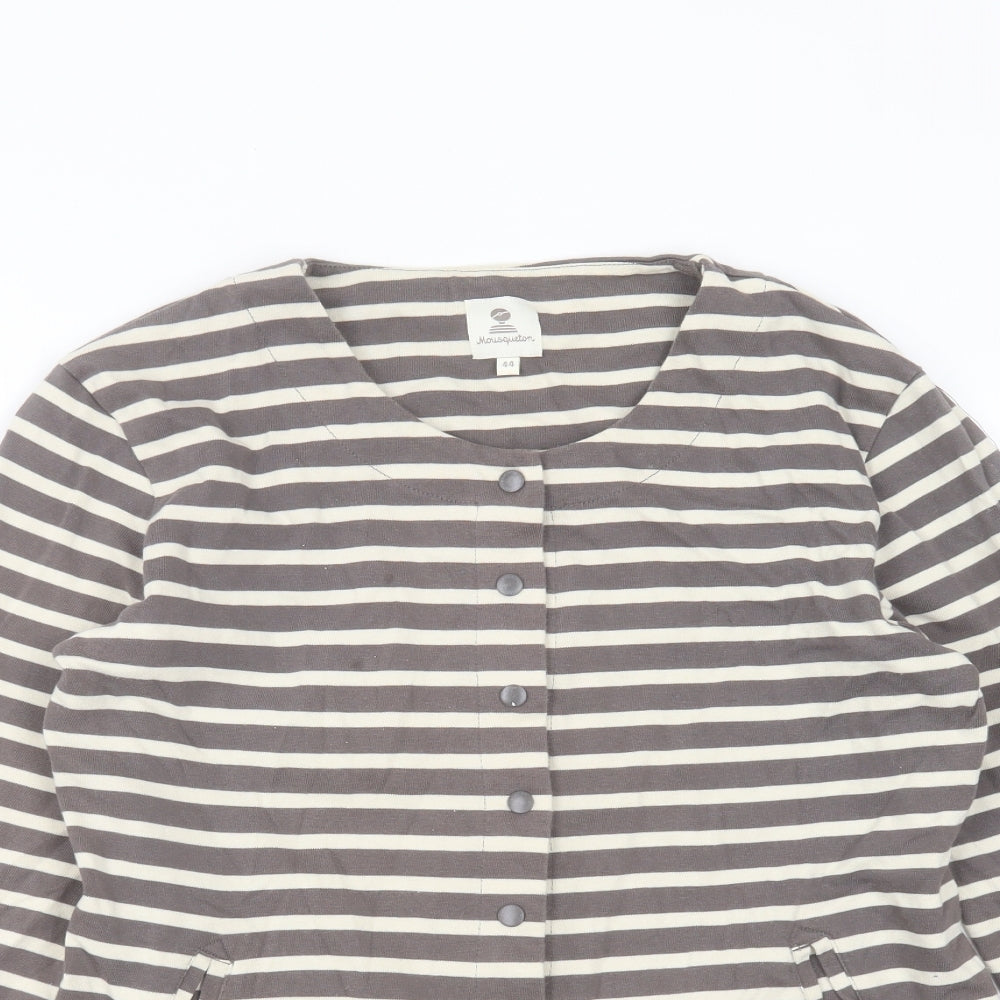Mousqueton Womens Grey Round Neck Striped Cotton Cardigan Jumper Size 16