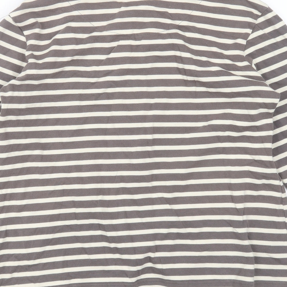 Mousqueton Womens Grey Round Neck Striped Cotton Cardigan Jumper Size 16