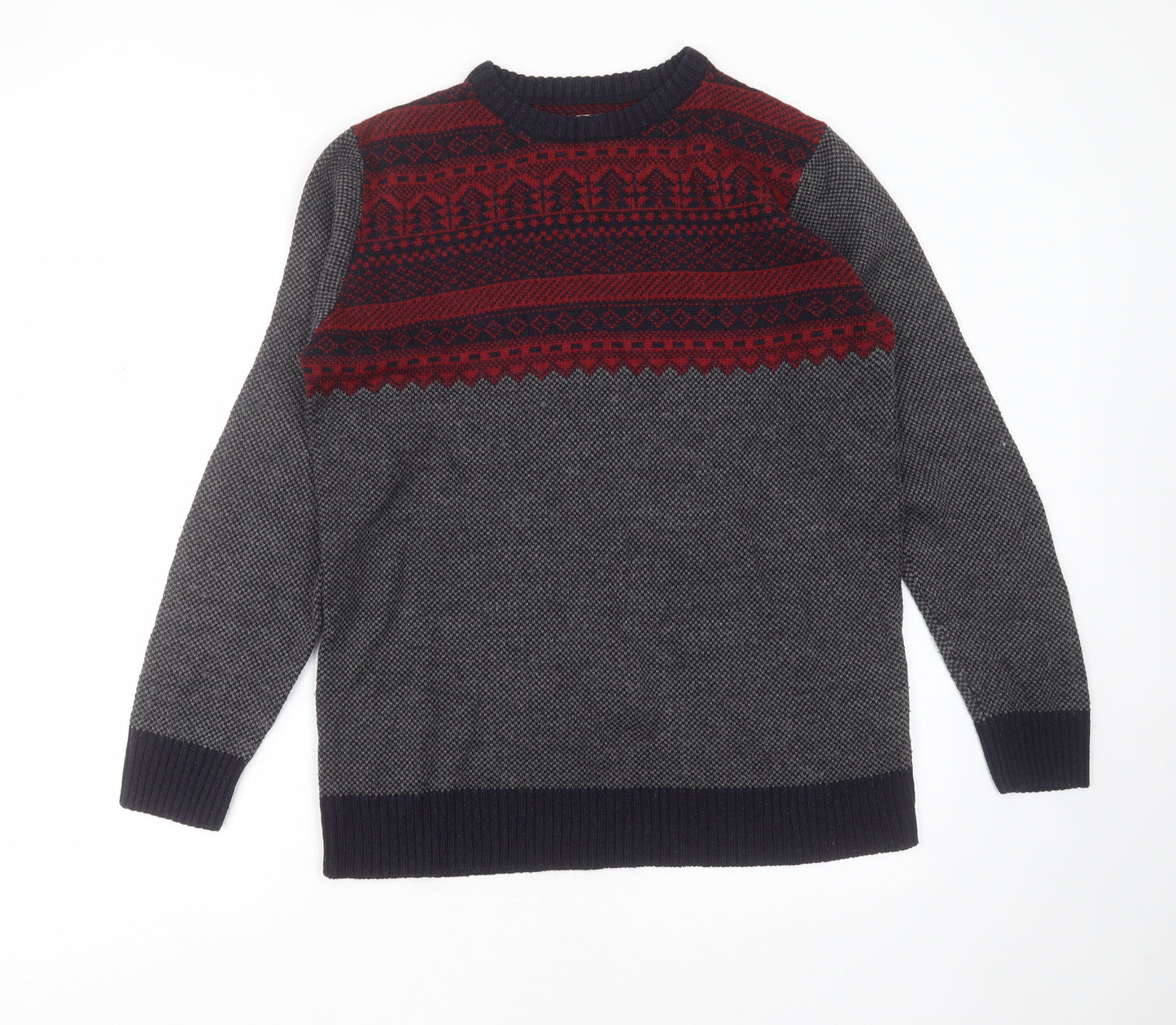 Avenue Mens Blue Round Neck Fair Isle Acrylic Pullover Jumper Size M   - christmas jumper