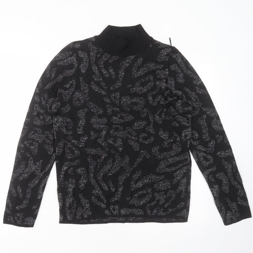 NEXT Womens Black Round Neck Geometric Nylon Pullover Jumper Size M