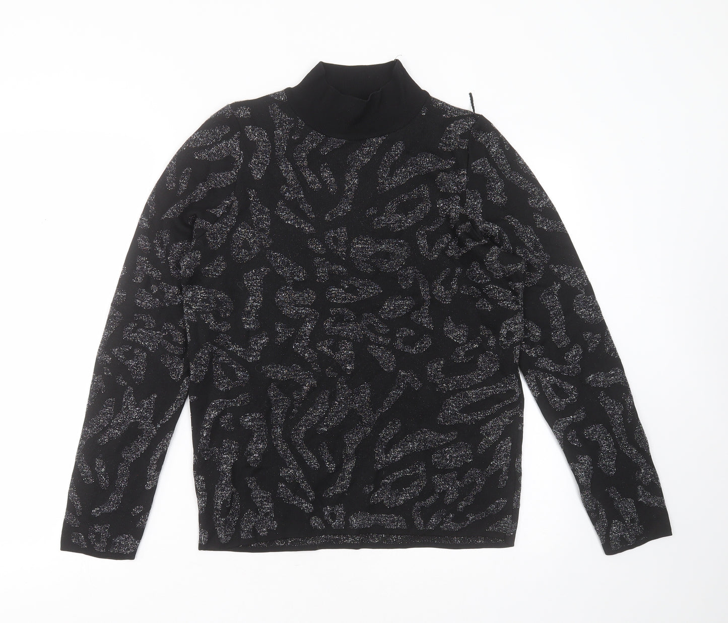NEXT Womens Black Round Neck Geometric Nylon Pullover Jumper Size M