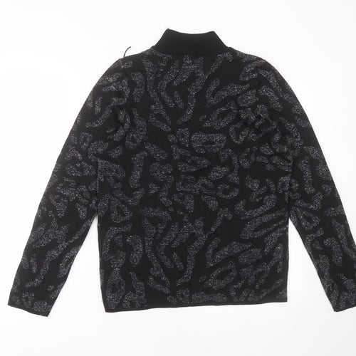 NEXT Womens Black Round Neck Geometric Nylon Pullover Jumper Size M