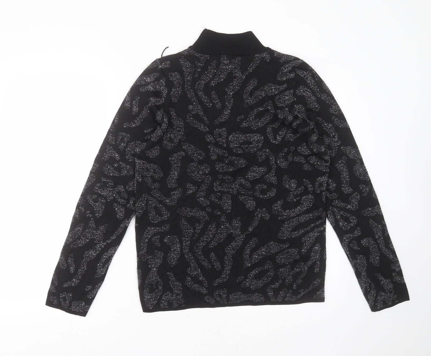 NEXT Womens Black Round Neck Geometric Nylon Pullover Jumper Size M