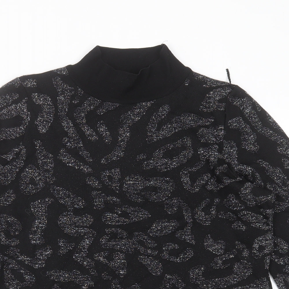 NEXT Womens Black Round Neck Geometric Nylon Pullover Jumper Size M
