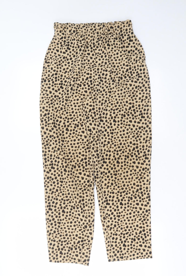 Monki Womens Brown Animal Print Polyester Trousers Size 4 L25 in Regular