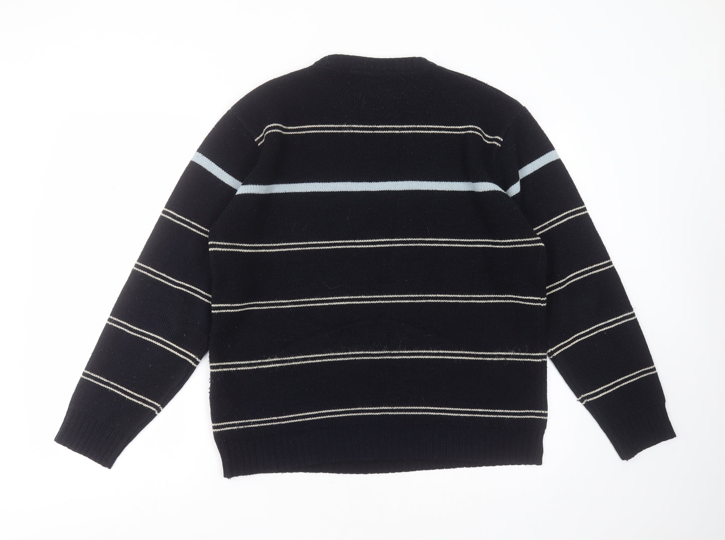 Tom Hagen Mens Blue Round Neck Striped Acrylic Pullover Jumper Size M