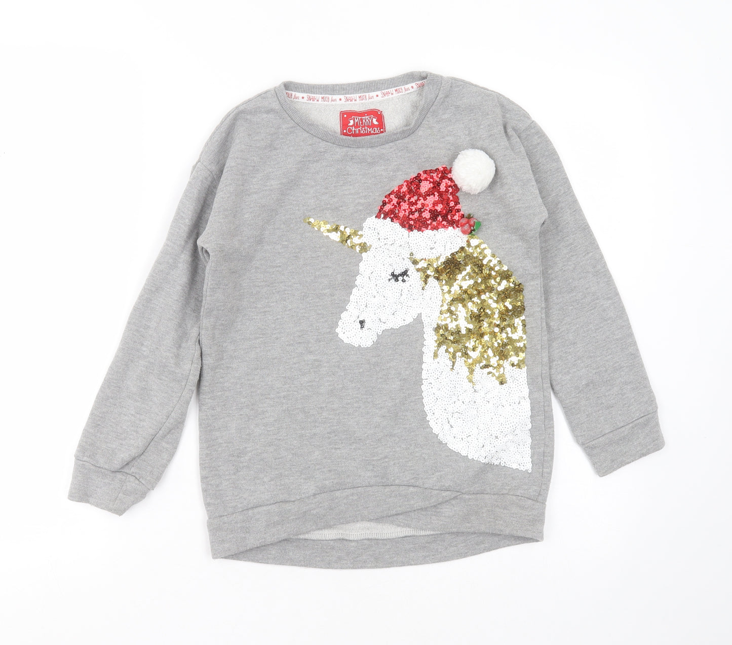 F&F Girls Grey  Cotton Pullover Sweatshirt Size 8-9 Years   - unicorn