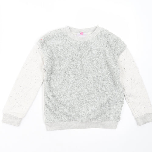 HULLABALOO Girls Grey  Polyester Pullover Sweatshirt Size 7-8 Years   - fluffy