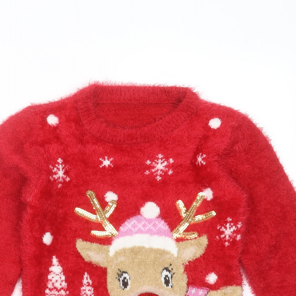 Nutmeg Girls Red Round Neck  Polyester Pullover Jumper Size 9-10 Years   - christmas jumper