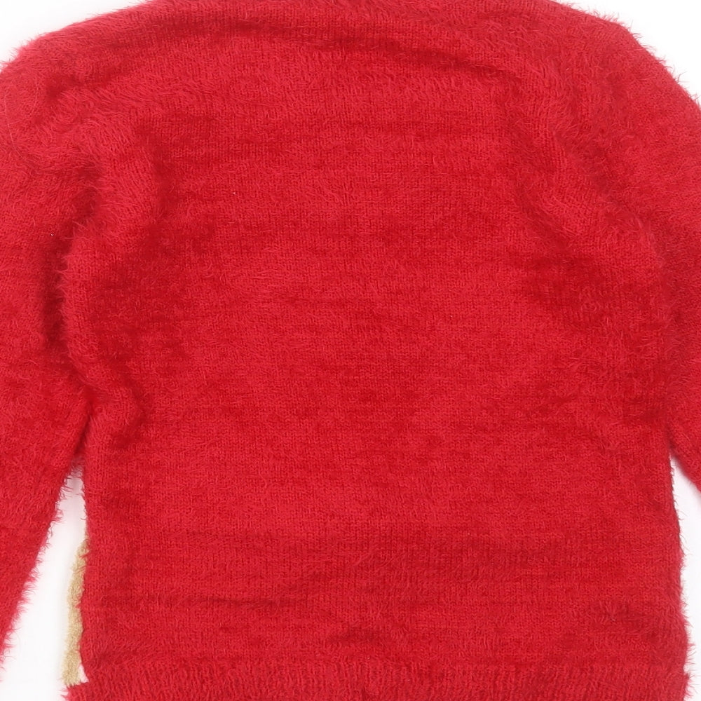 Nutmeg Girls Red Round Neck  Polyester Pullover Jumper Size 9-10 Years   - christmas jumper