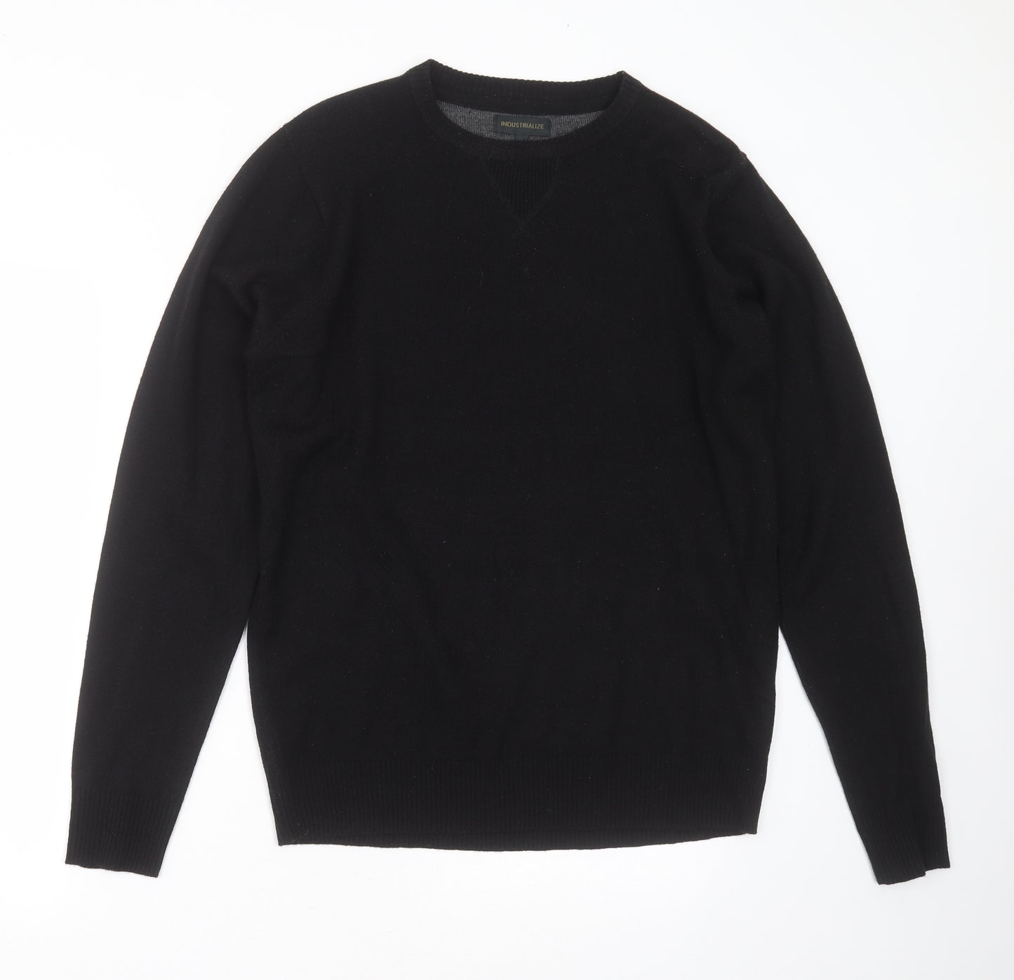 INDUSTRIALIZE Mens Black Round Neck  Acrylic Pullover Jumper Size L