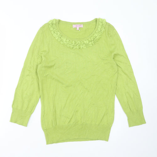 Marks and Spencer Womens Green Round Neck  Viscose Pullover Jumper Size 10   - floral detail