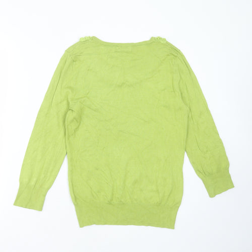 Marks and Spencer Womens Green Round Neck  Viscose Pullover Jumper Size 10   - floral detail