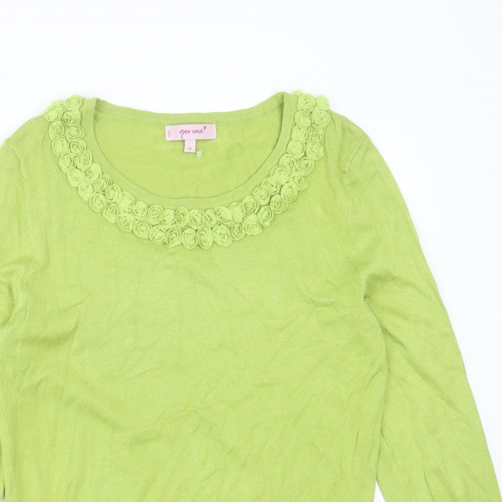 Marks and Spencer Womens Green Round Neck  Viscose Pullover Jumper Size 10   - floral detail