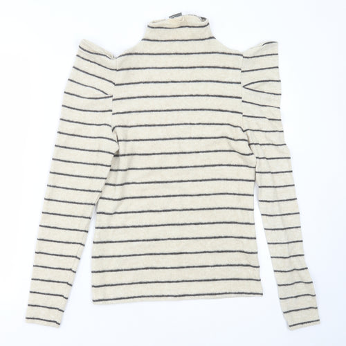 Papaya Womens Beige High Neck Striped Viscose Pullover Jumper Size 8