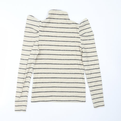Papaya Womens Beige High Neck Striped Viscose Pullover Jumper Size 8