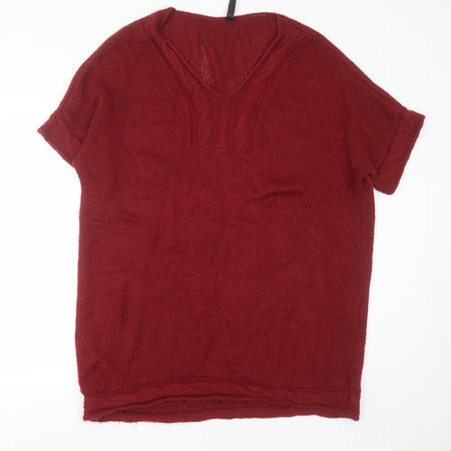 Arcadia Group Womens Red V-Neck  Acrylic Pullover Jumper Size 14