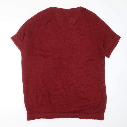 Arcadia Group Womens Red V-Neck  Acrylic Pullover Jumper Size 14