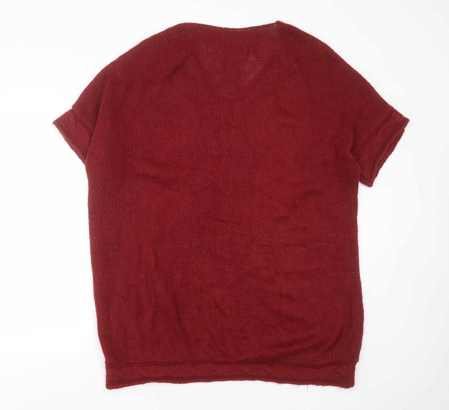 Arcadia Group Womens Red V-Neck  Acrylic Pullover Jumper Size 14