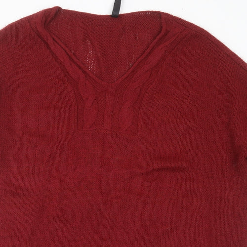 Arcadia Group Womens Red V-Neck  Acrylic Pullover Jumper Size 14