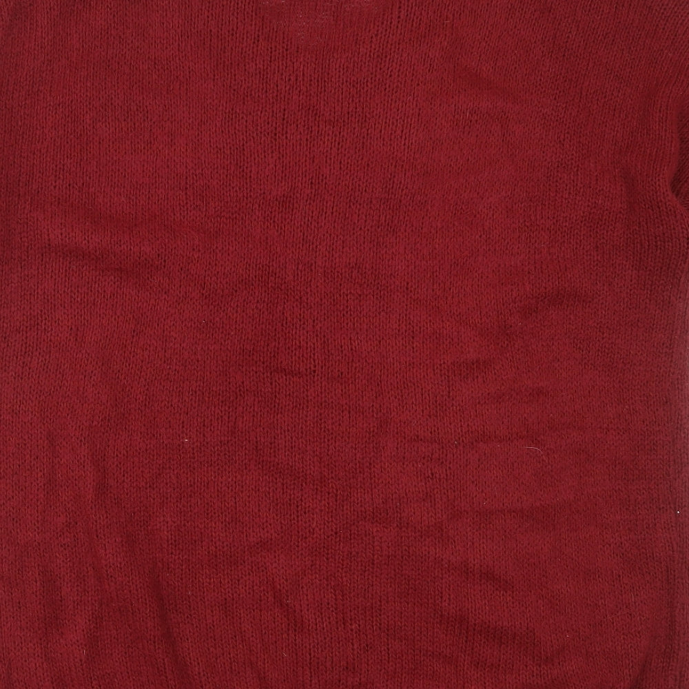 Arcadia Group Womens Red V-Neck  Acrylic Pullover Jumper Size 14