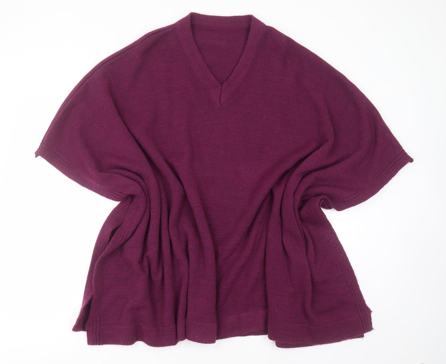 Preworn Womens Purple V-Neck  Acrylic Cape Jumper One Size