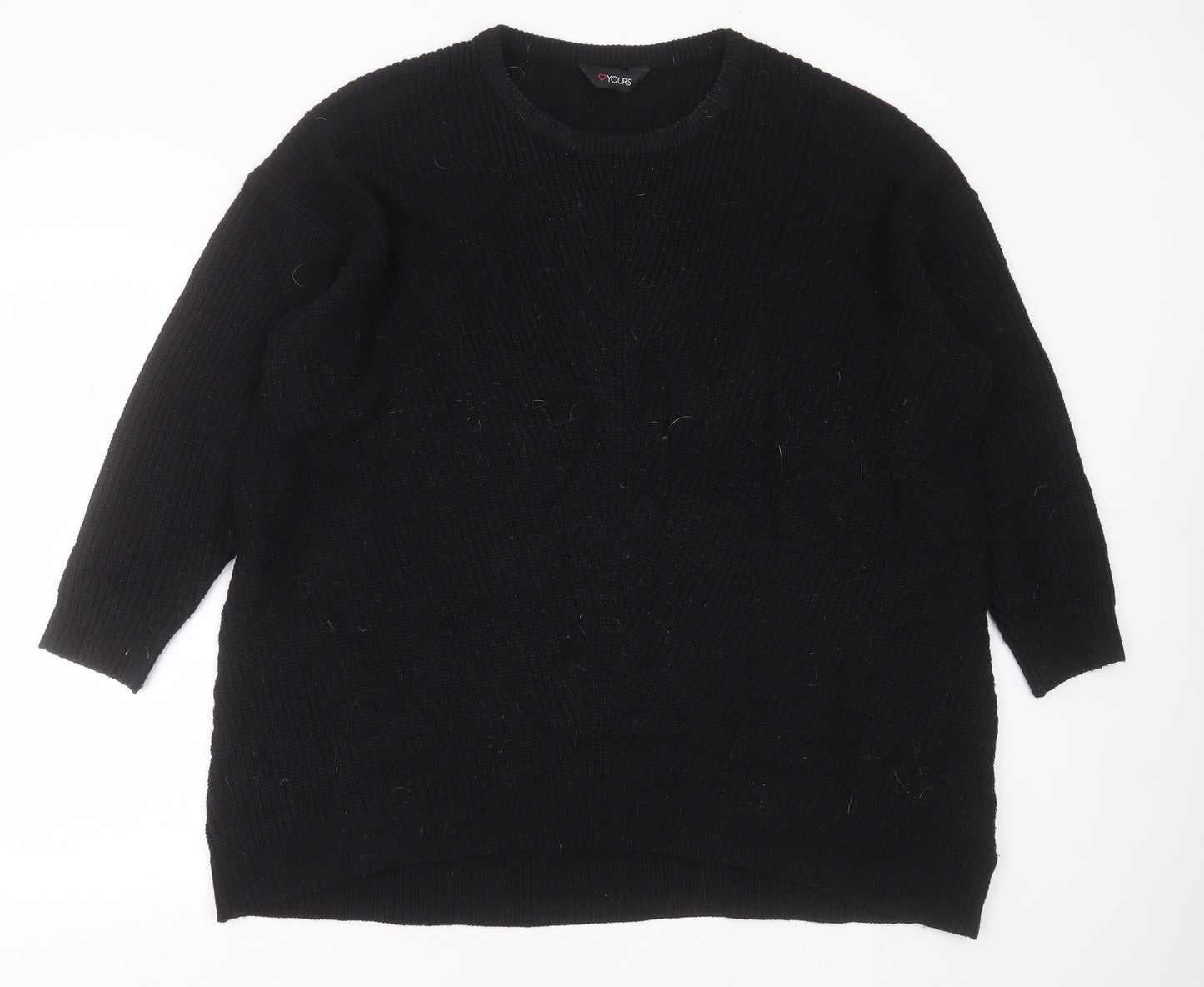 Yours Womens Black Round Neck  Acrylic Pullover Jumper Size 22