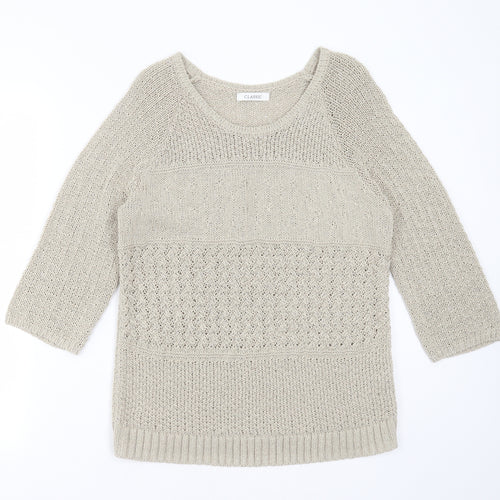 Marks and Spencer Womens Beige Round Neck Geometric Acrylic Pullover Jumper Size 12