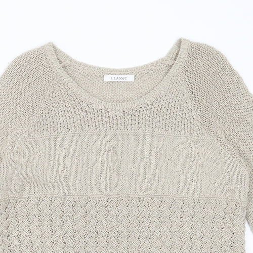 Marks and Spencer Womens Beige Round Neck Geometric Acrylic Pullover Jumper Size 12