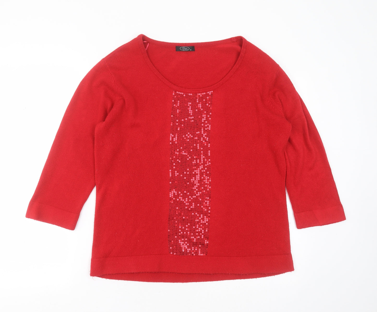BM Womens Red Scoop Neck  Acrylic Pullover Jumper Size M   - sequins