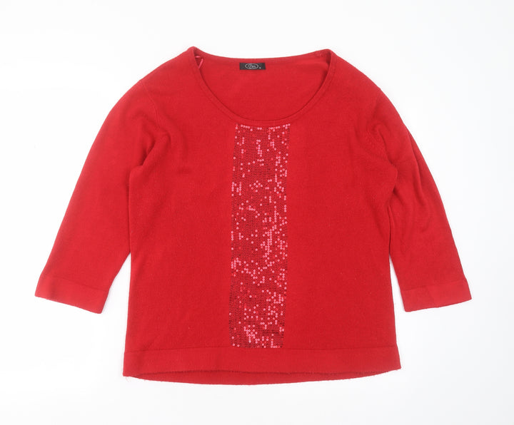BM Womens Red Scoop Neck  Acrylic Pullover Jumper Size M   - sequins