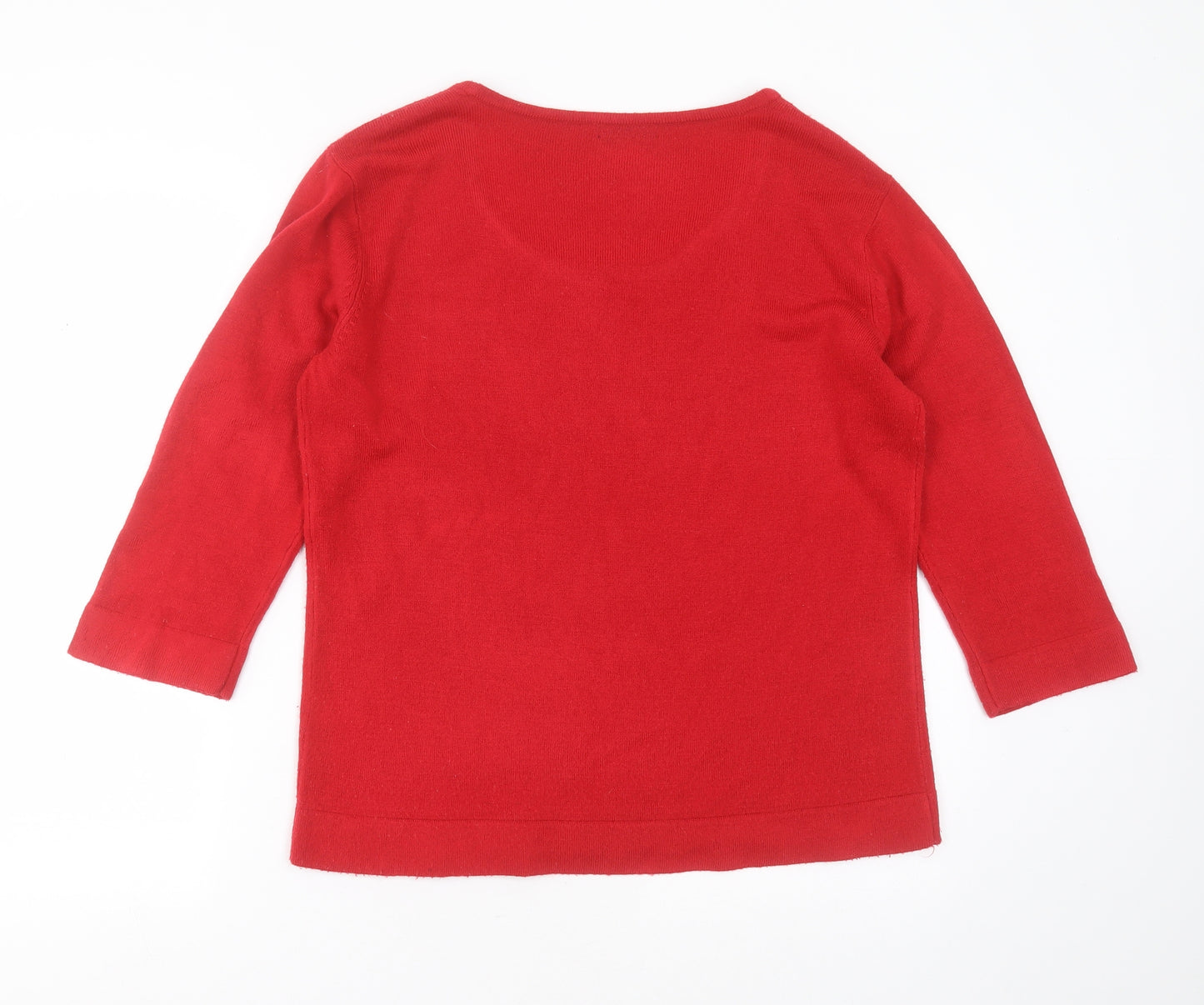 BM Womens Red Scoop Neck  Acrylic Pullover Jumper Size M   - sequins