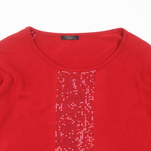 BM Womens Red Scoop Neck  Acrylic Pullover Jumper Size M   - sequins