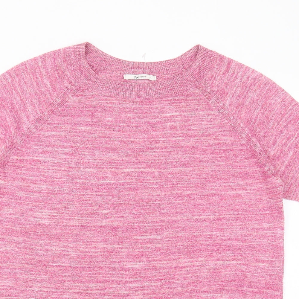 TU Womens Pink Round Neck  Polyester Pullover Jumper Size 12