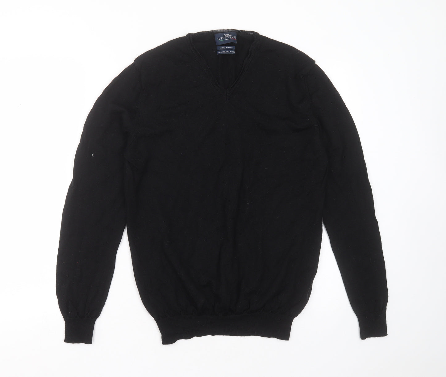 NEXT Mens Black V-Neck  Wool Pullover Jumper Size L