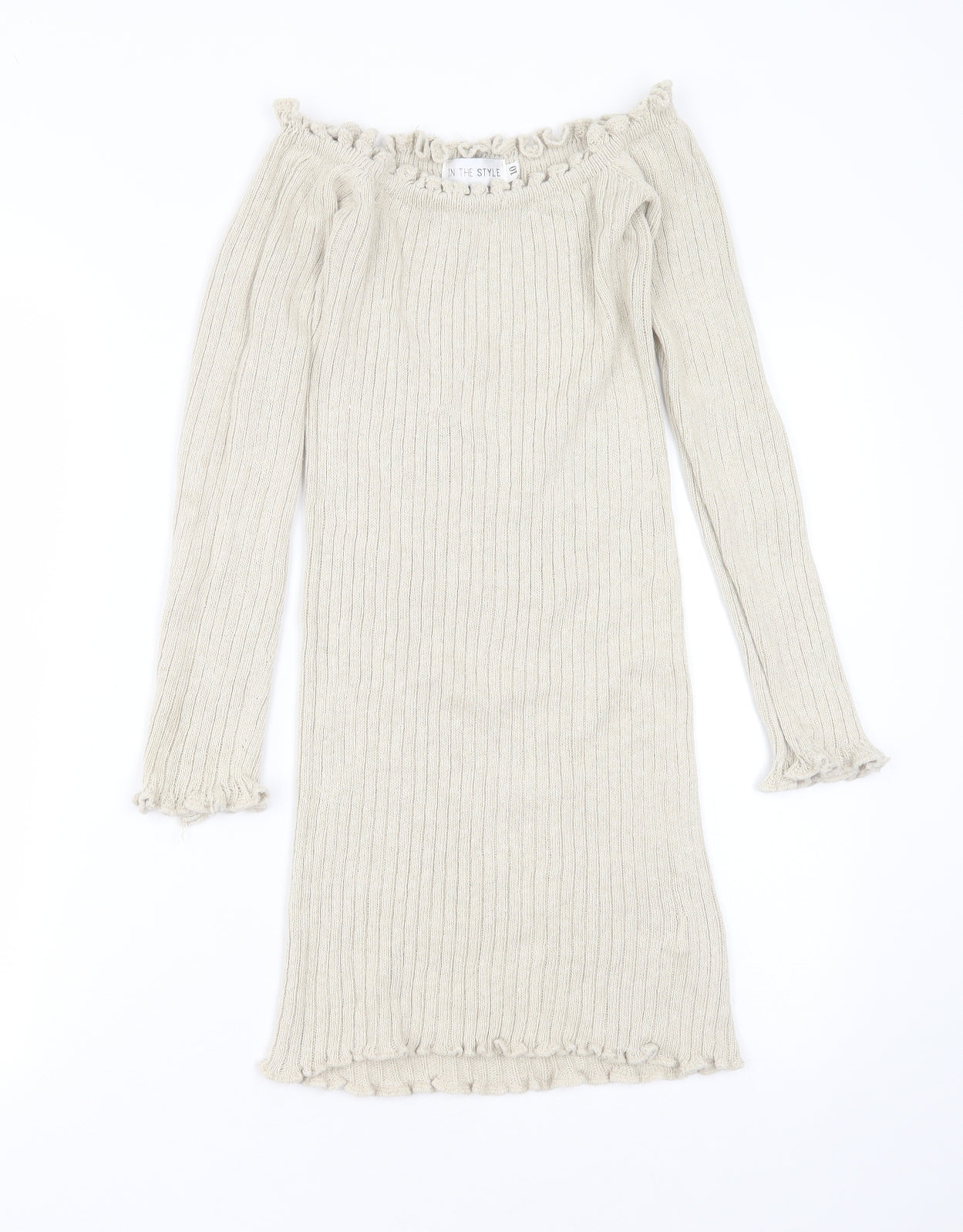 In the Style Womens Beige Round Neck Striped Cotton Pullover Jumper Size 10