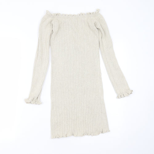 In the Style Womens Beige Round Neck Striped Cotton Pullover Jumper Size 10