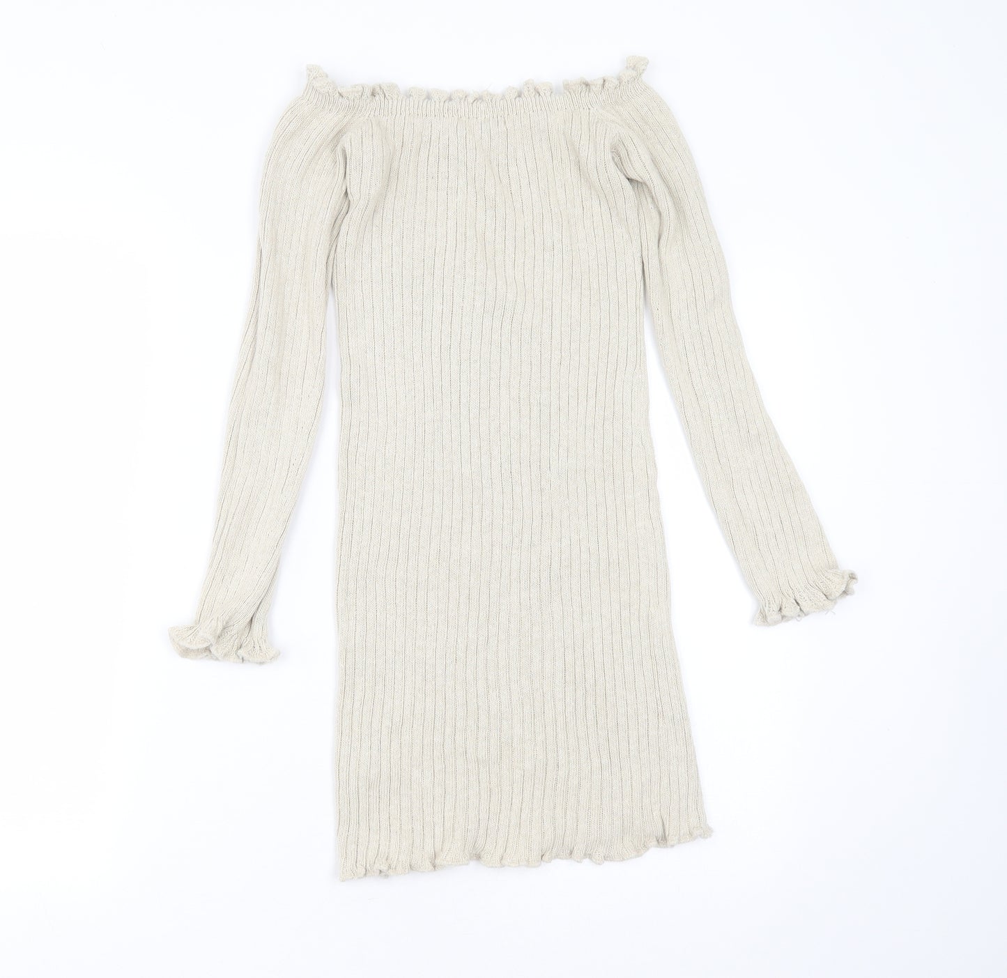 In the Style Womens Beige Round Neck Striped Cotton Pullover Jumper Size 10