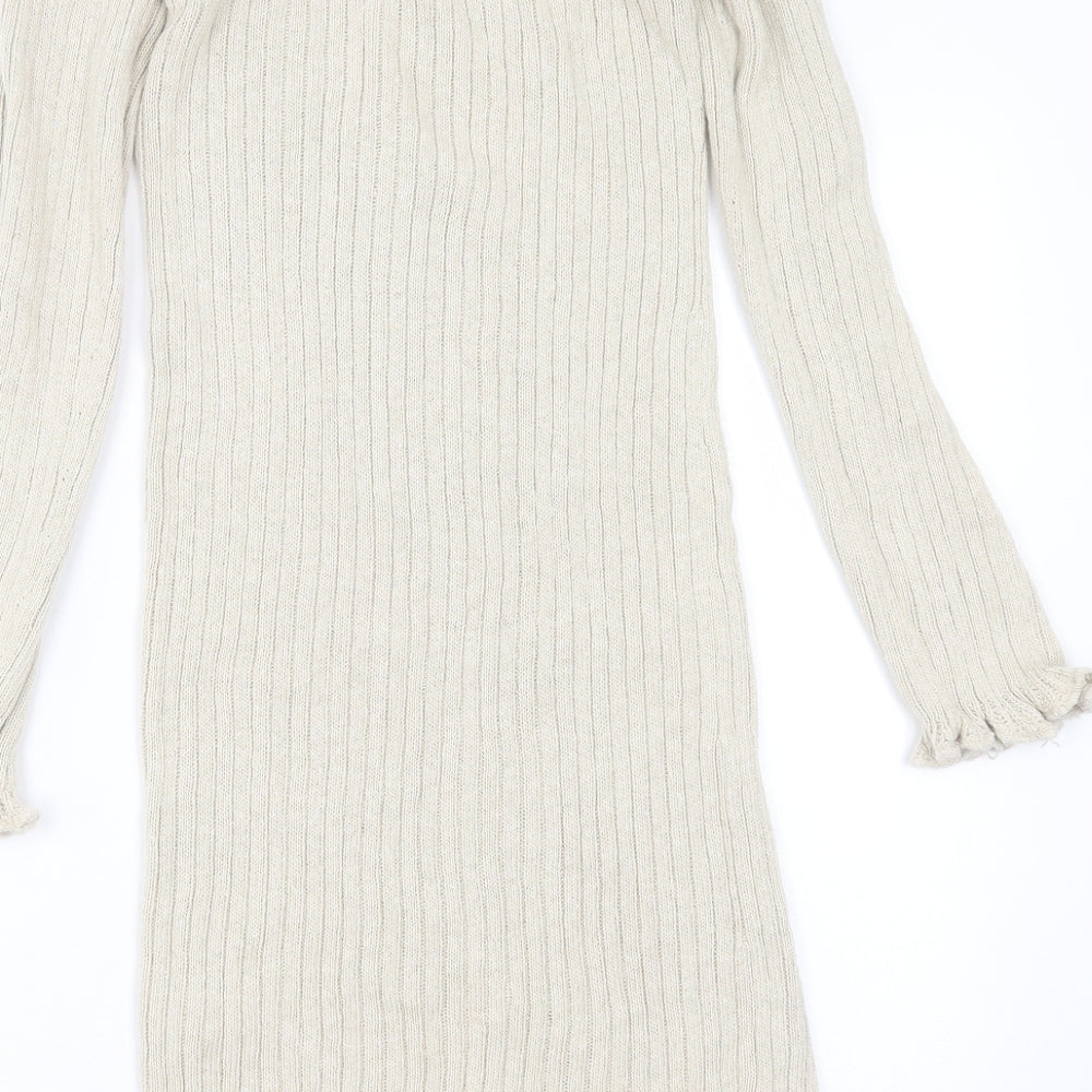 In the Style Womens Beige Round Neck Striped Cotton Pullover Jumper Size 10