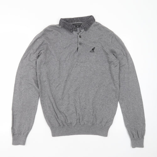 Kangol Mens Grey Collared  Cotton Pullover Jumper Size M