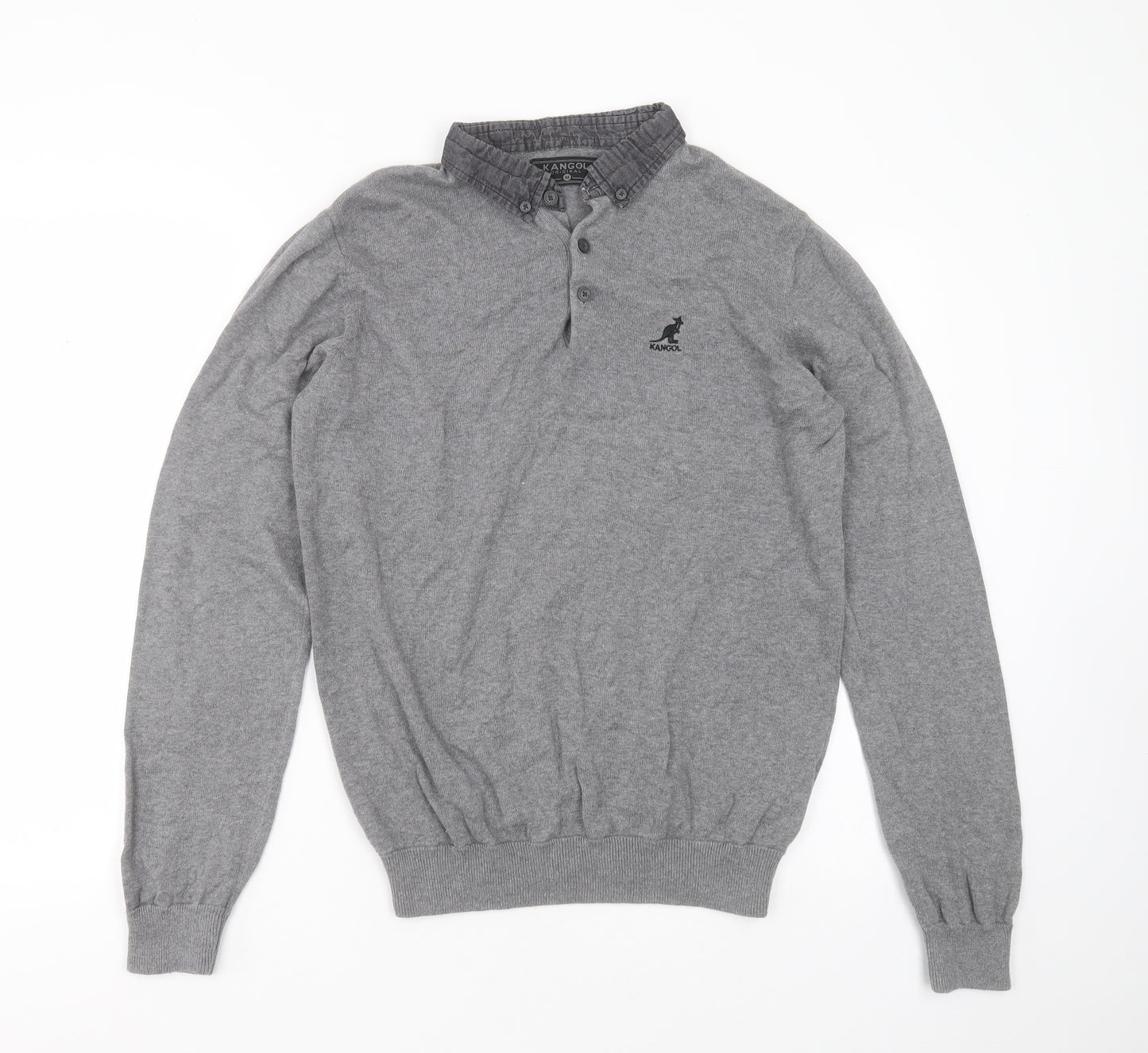 Kangol Mens Grey Collared  Cotton Pullover Jumper Size M