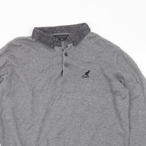 Kangol Mens Grey Collared  Cotton Pullover Jumper Size M