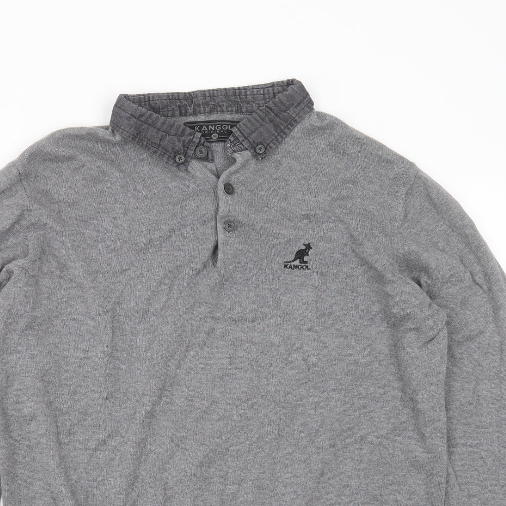Kangol Mens Grey Collared  Cotton Pullover Jumper Size M