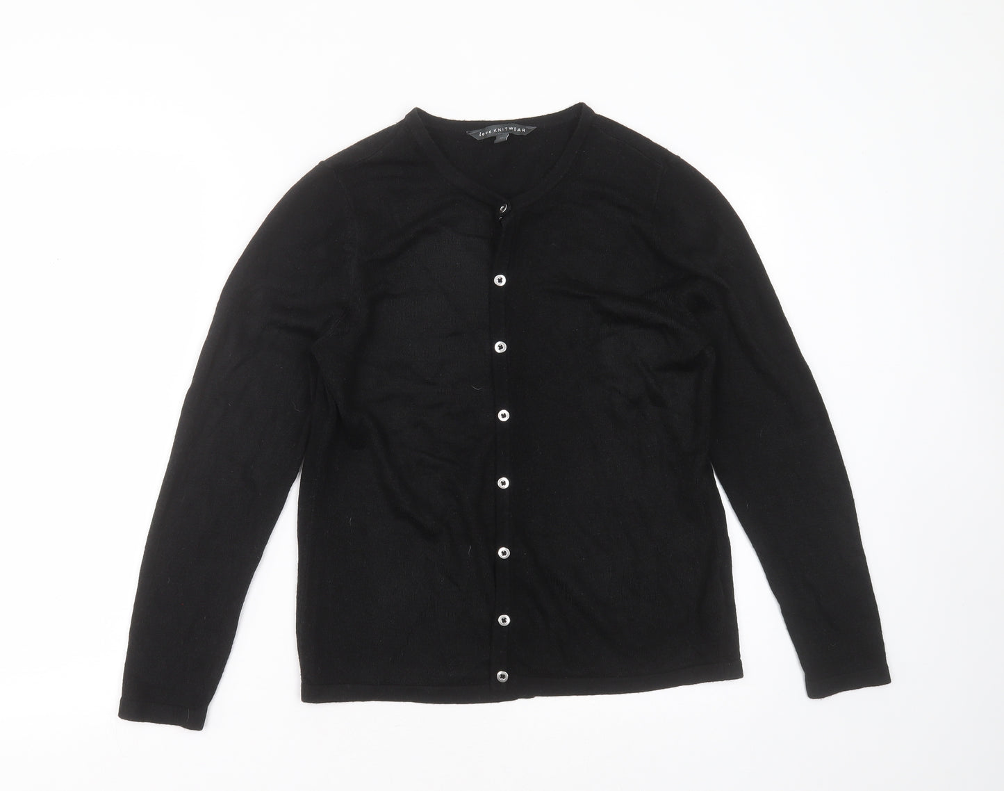love knitwear Womens Black Round Neck  Acrylic Cardigan Jumper Size 10