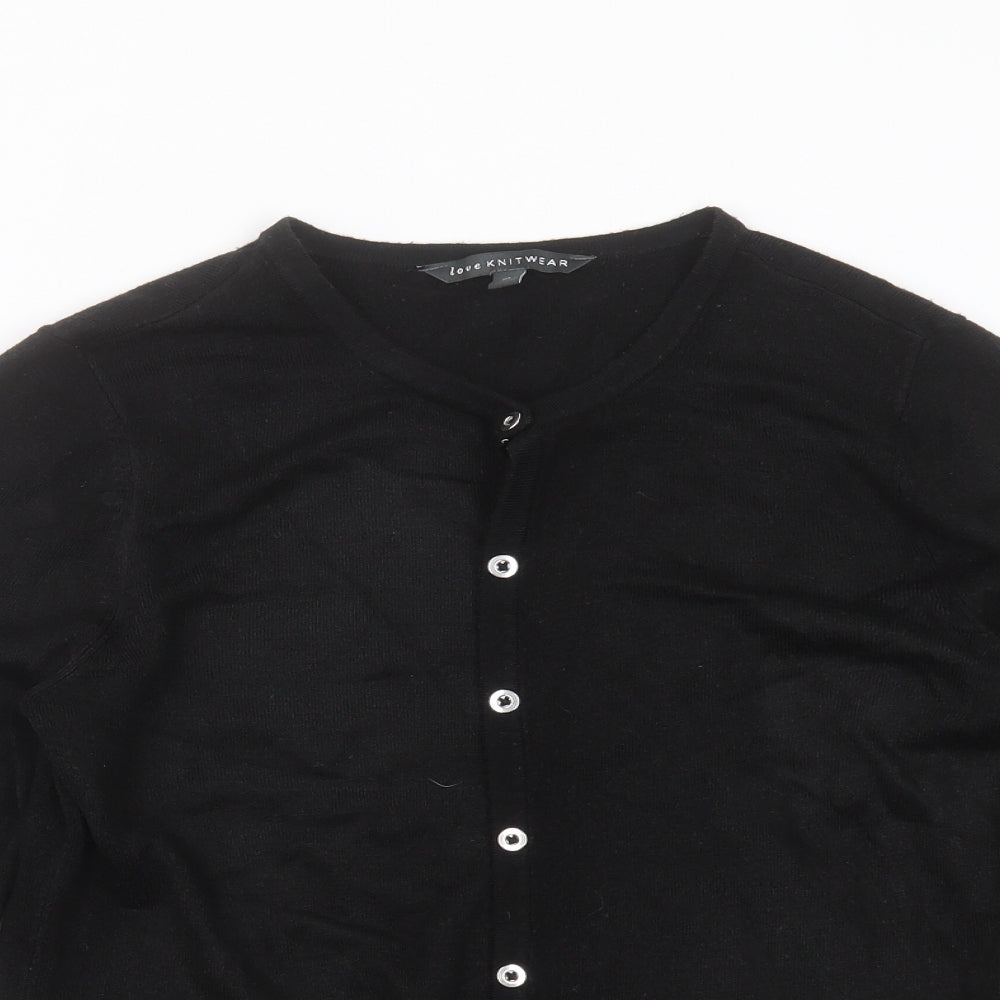 love knitwear Womens Black Round Neck  Acrylic Cardigan Jumper Size 10