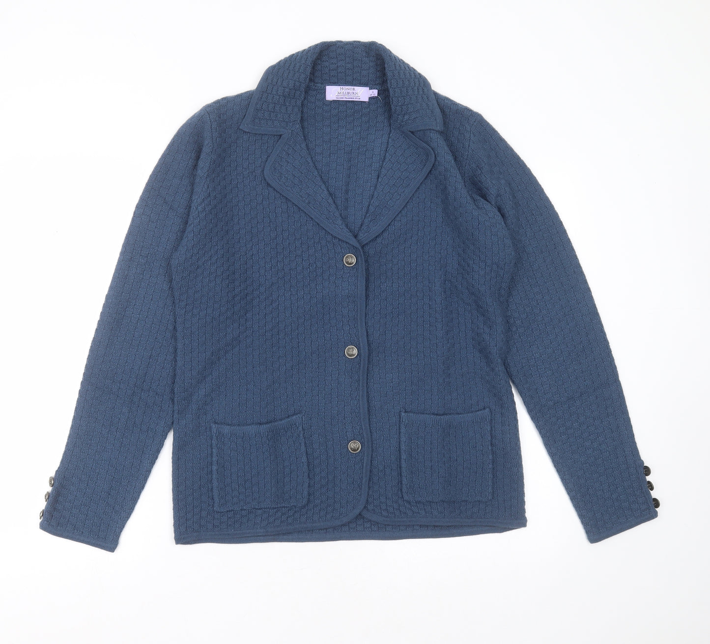 Honor Milburn  Womens Blue Collared Check Acrylic Cardigan Jumper Size S
