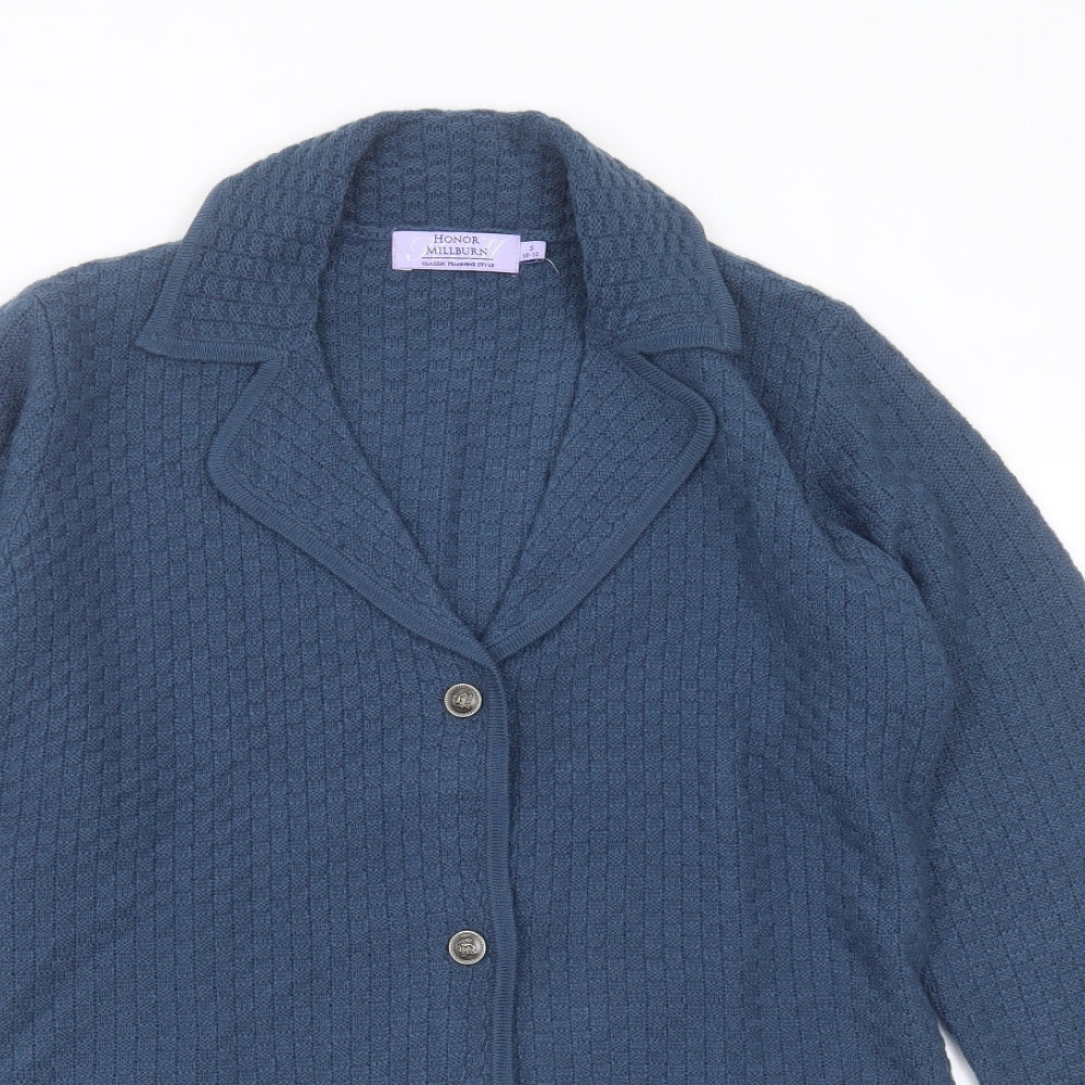 Honor Milburn  Womens Blue Collared Check Acrylic Cardigan Jumper Size S