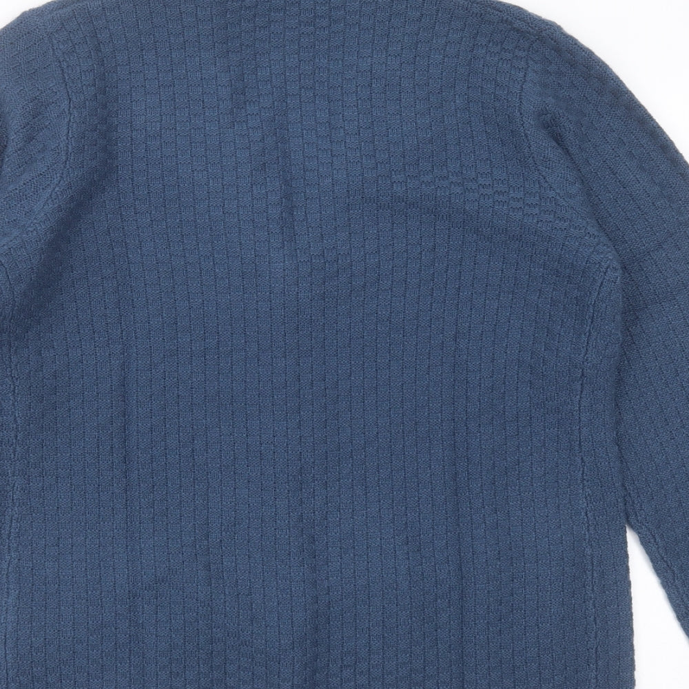 Honor Milburn  Womens Blue Collared Check Acrylic Cardigan Jumper Size S